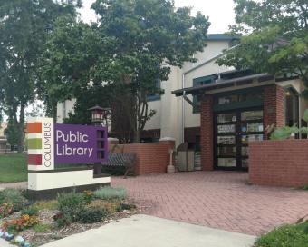 Columbus Public Library building in summer