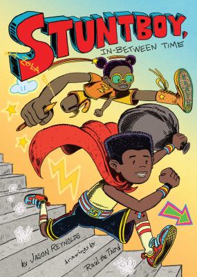 Cover of Stuntboy: In-Between Time: Boy and girl running down steps