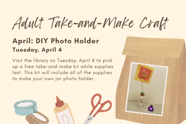 Graphics of craft supplies and image of photo holder